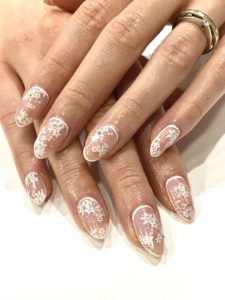 bridal lace nail art design in CND Shellac at Nataya beauty Manchester city centre exchange square vegan salon